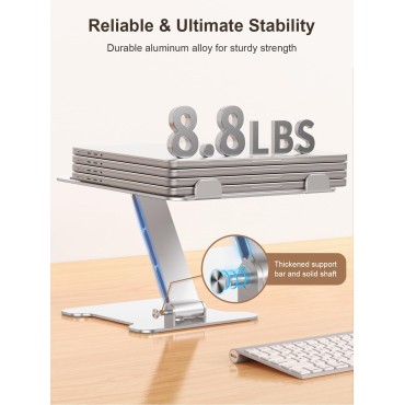 Dawinga Adjustable Laptop Stand, Fast Cooling Computer Stand for Desk, Ergonomic Portable Aluminum Laptop Riser Holder, Compatible with MacBook Air Pro, Dell, HP, Lenovo 10-16" Notebooks, Silver